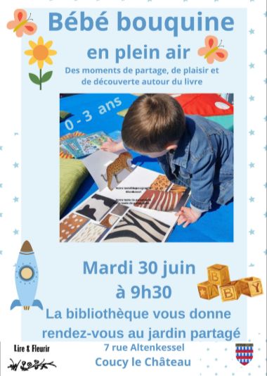 Bébé bouquine en plein air à Coucy — visuel événement