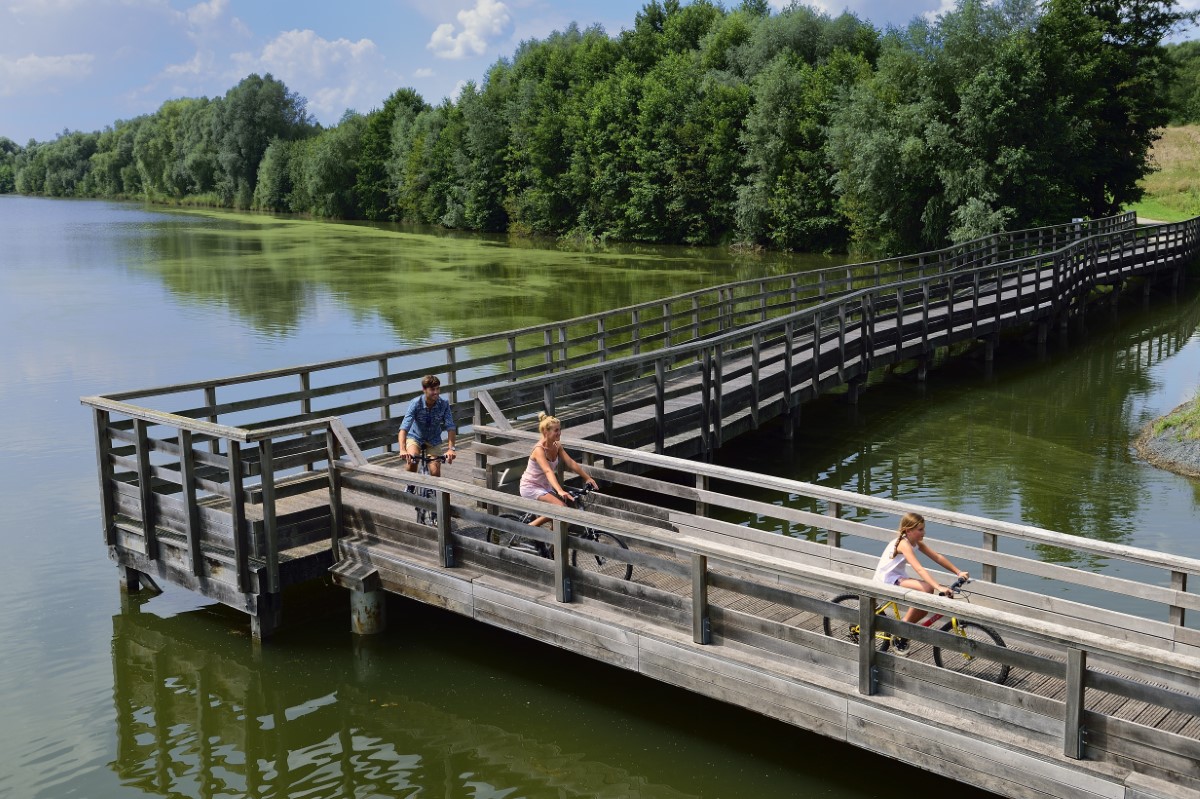 Famille à vélo sur la voie verte