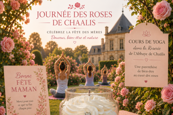 Séance de yoga dans la roseraie du Domaine de Chaalis