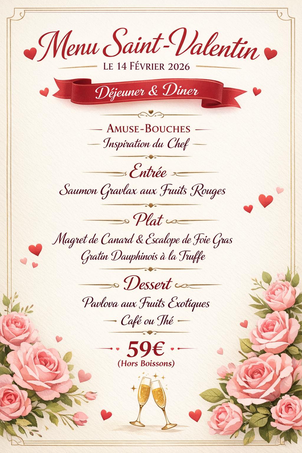Saint Valentin 2026 aux Trois Fleurs